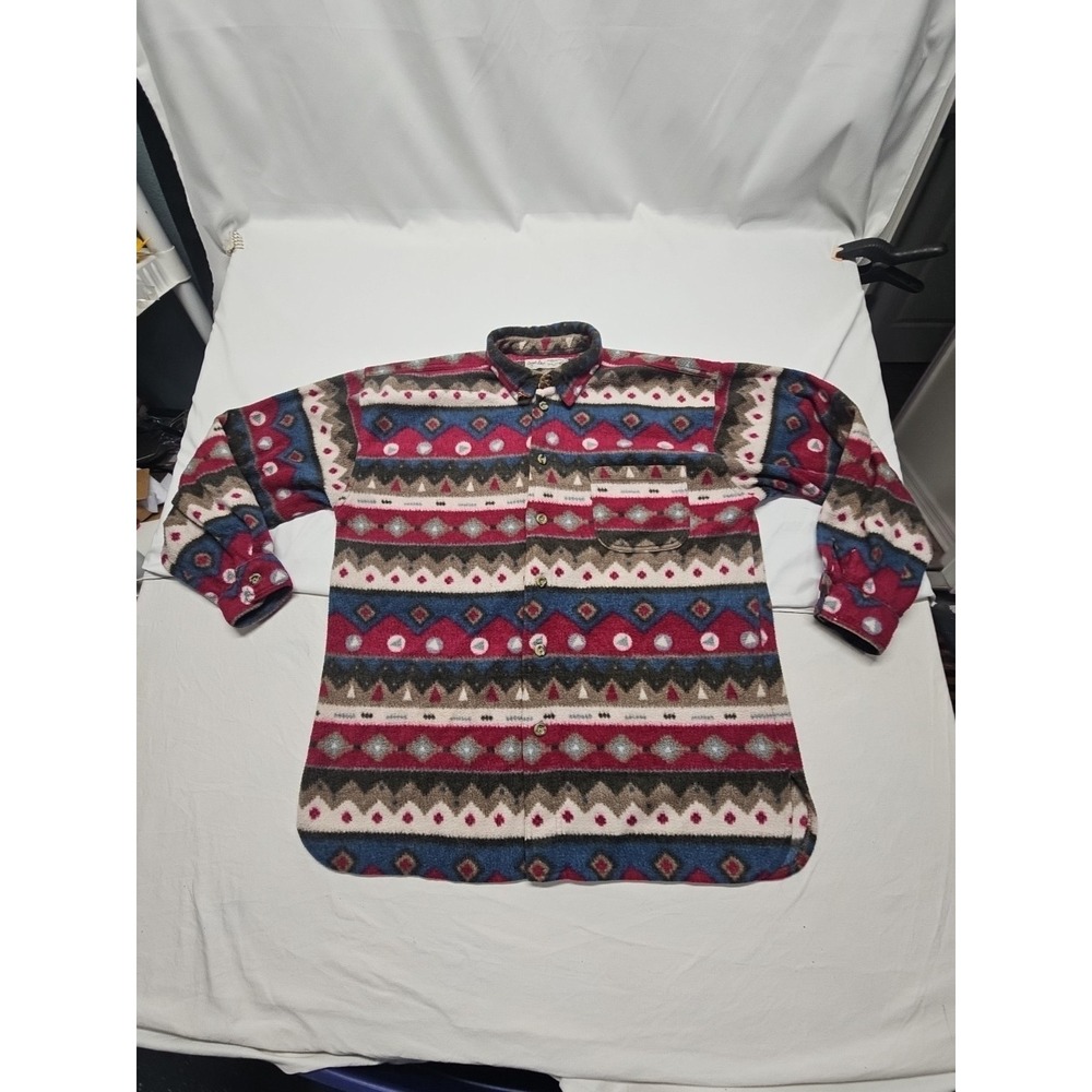 Angelo Litrico Mens Multicolor Vtg Aztec Western Fleece Button Up Shirt Sz L - Picture 2 of 16